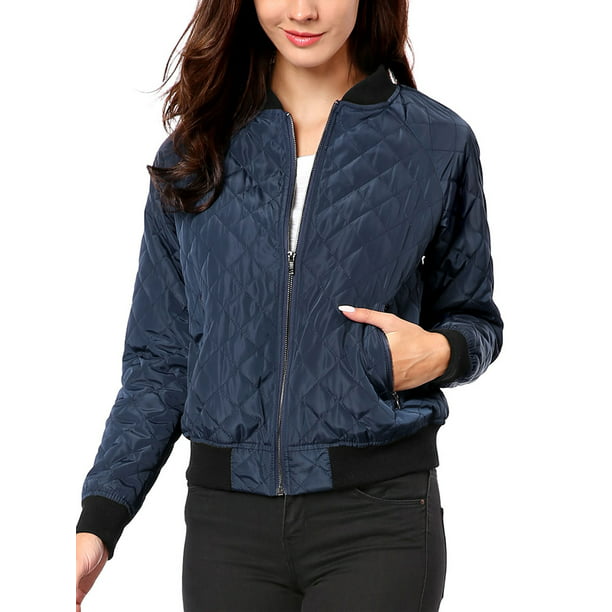 Tanming Womens Stand Collar Single Breasted Quilted Cotton Padded Bomber Jacket 
